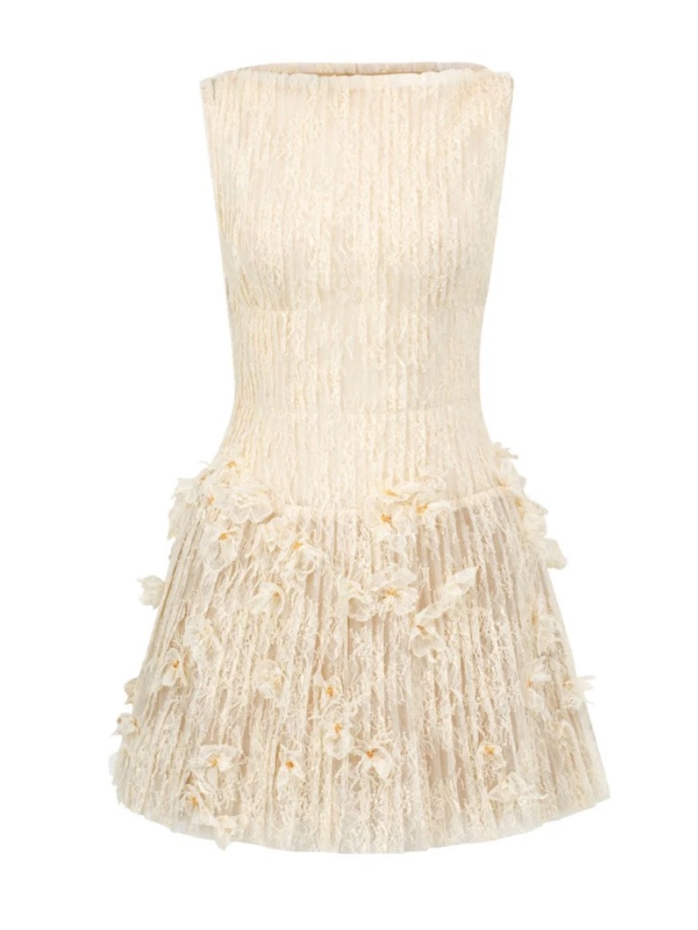 Strapless Cream Mini Dress with Floral Appliqué